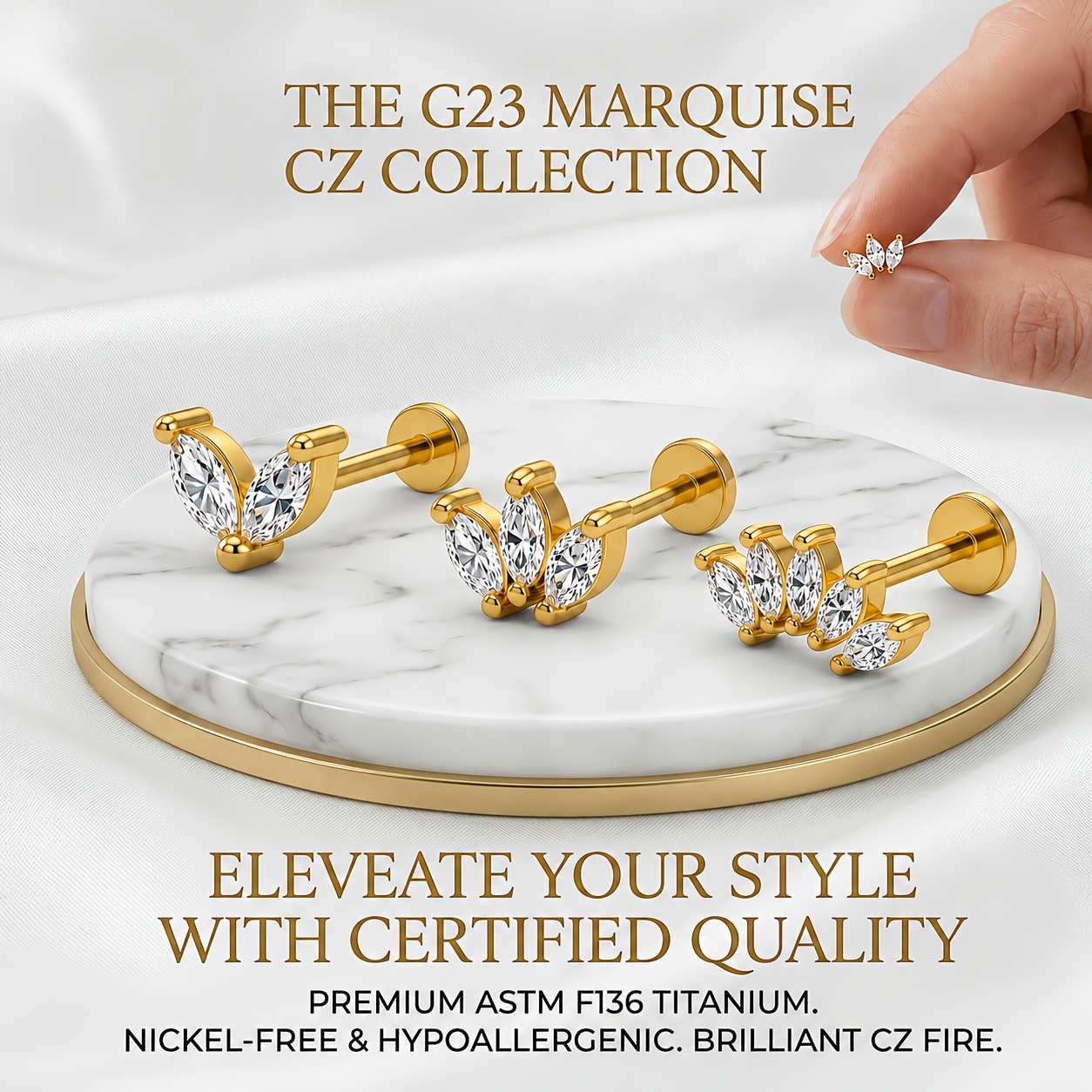 TEMU Women's 3pcs Ear Bone Stackable Earring Set, Hypoallergenic Astmf136 G23 Titanium Alloy Cubic Zirconia Studs, Elegant And Fashionable For Ear