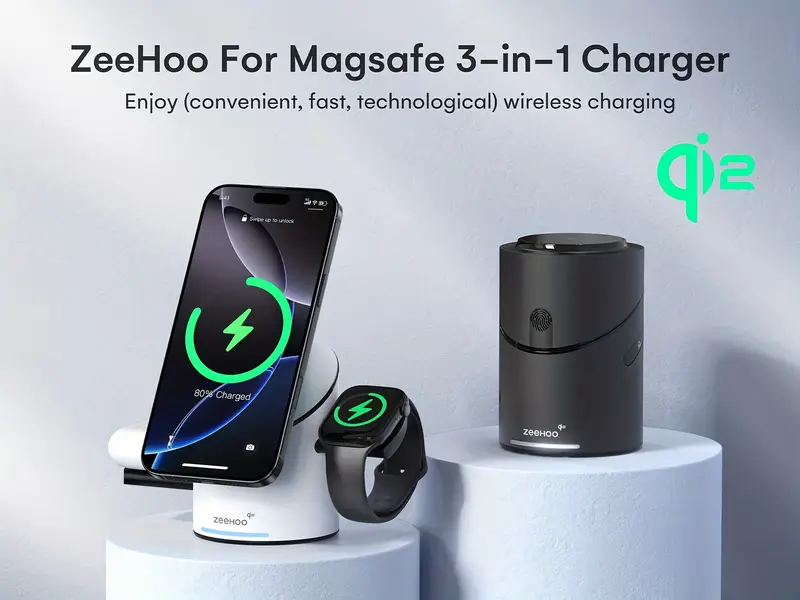3in 1 charging station for devices cylintrick r qi2 15w auto rotating wireless charging station for iphone 16 15 14 series iwatch 30w charger included details 5