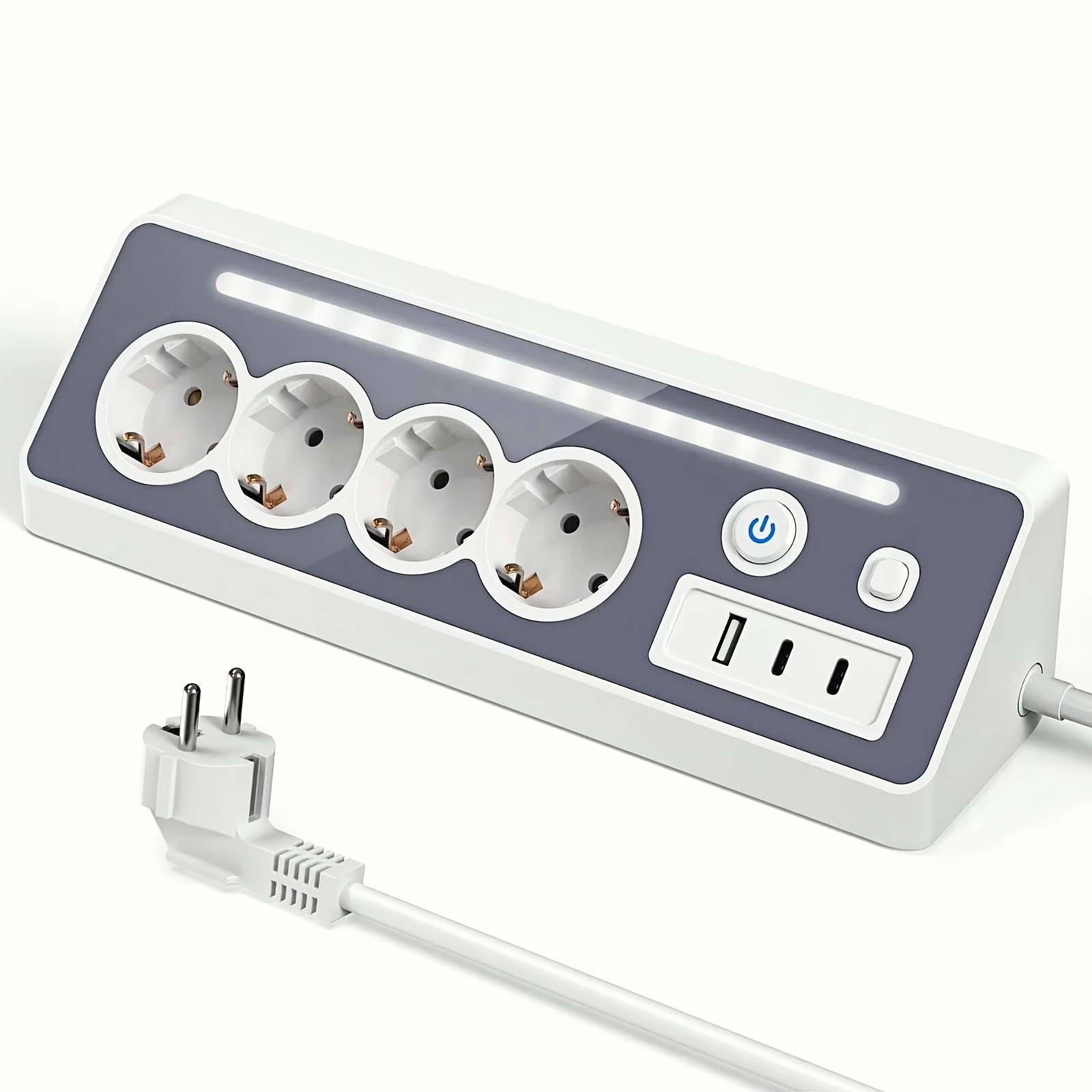 Image of Extension Cord, 7-in-1 Eu Charging Station | 4- Sockets, 1 Usb- Usb-c | Minimalist Desk Or Wall Mount, 90 Degree Angled Plug, Magnetic Base, Led Night Light