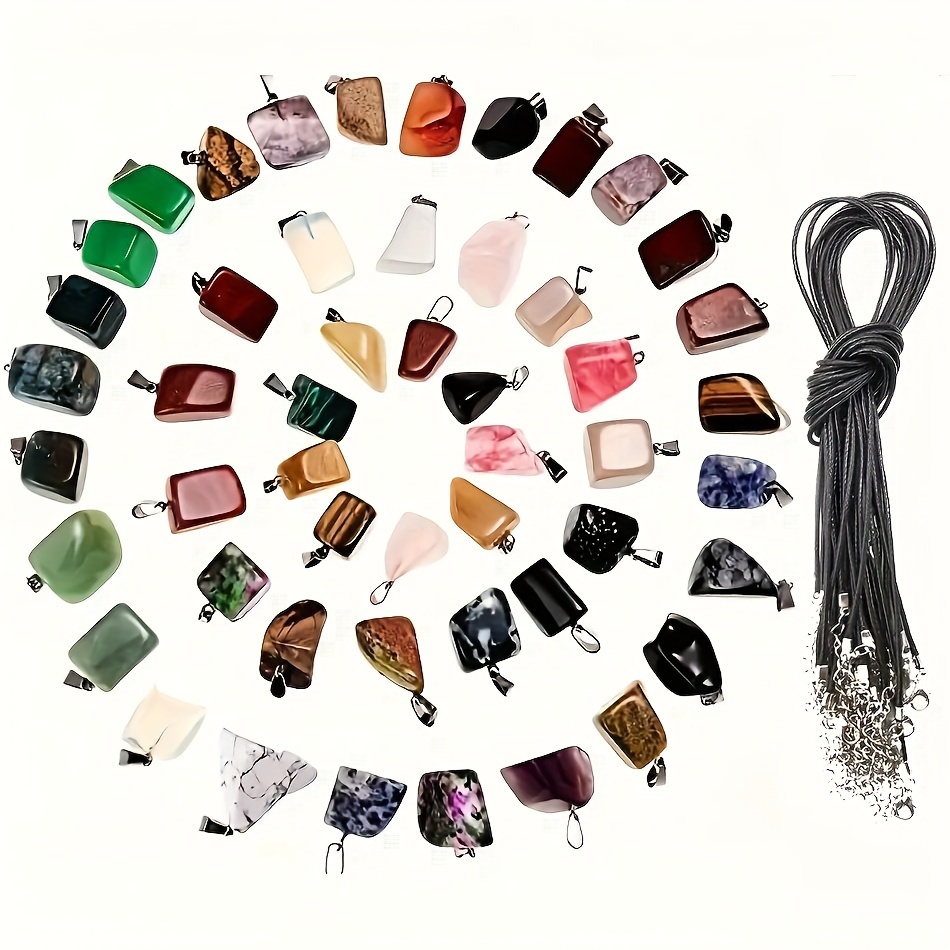 

50pcs Quartz Crystal Pendants With Leather Cord - Making, Ideal For Bracelets, Necklaces & Earrings - Great Gift For Couples, Day, Father's Day & Graduation