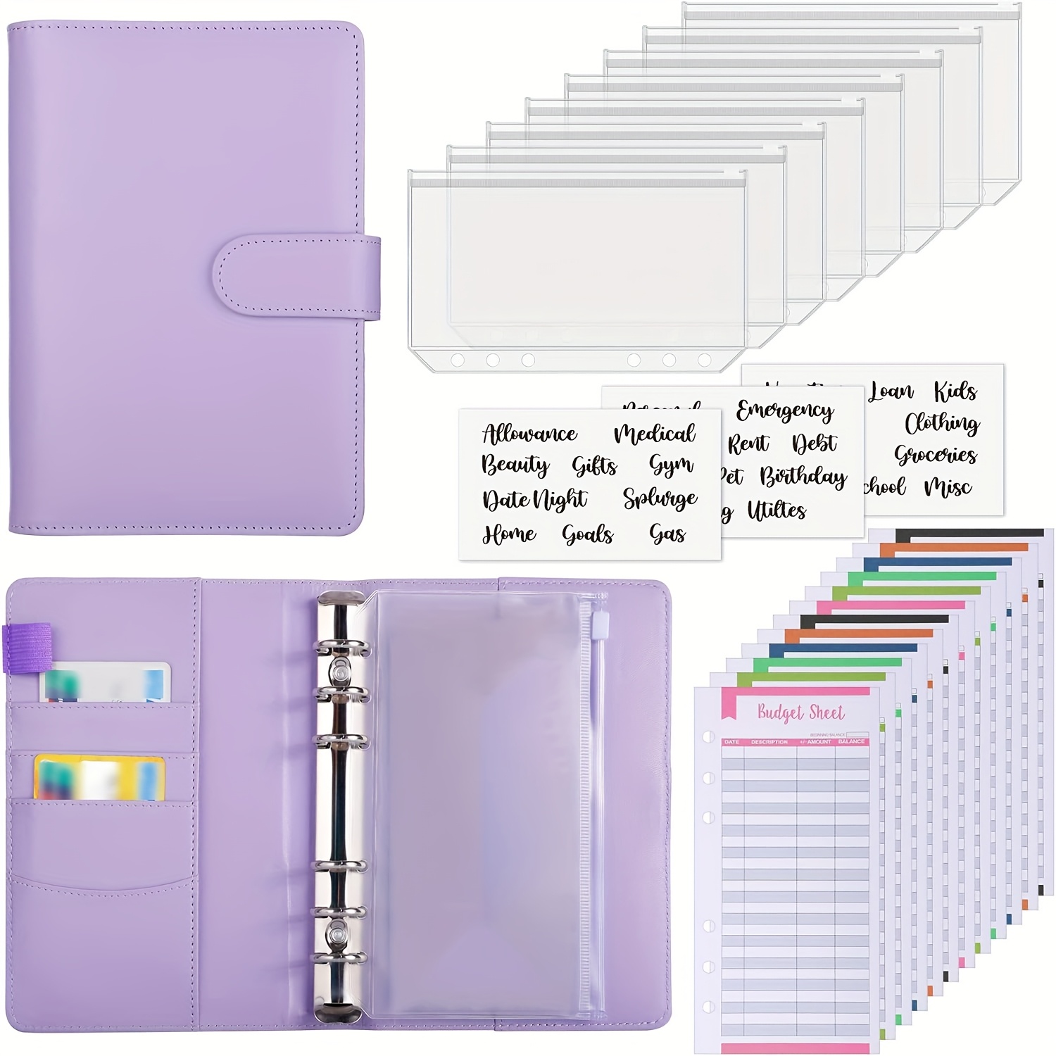 Antner 24-Pack A6 Binder Pockets - 6-Hole Zipper Cash Envelopes, Clear PVC Pouches For Budget Binders, Money Organizing