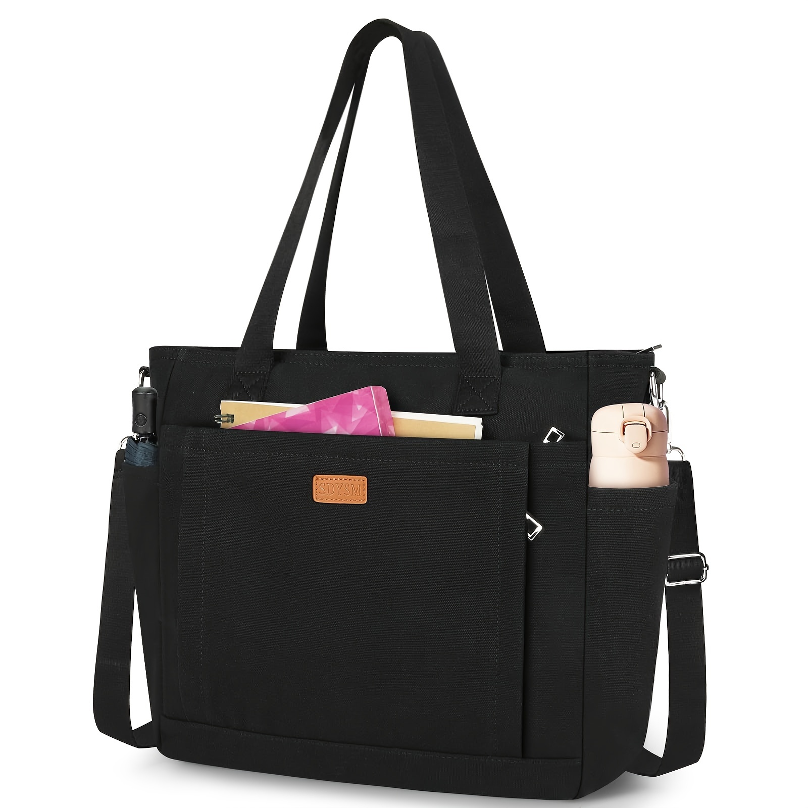 

Sdysm Canvas Tote Bag, With Zipper And Compartments, Large Shoulder Bag Waterproof Crossbody Bag, Suitable For School, Work, Beach