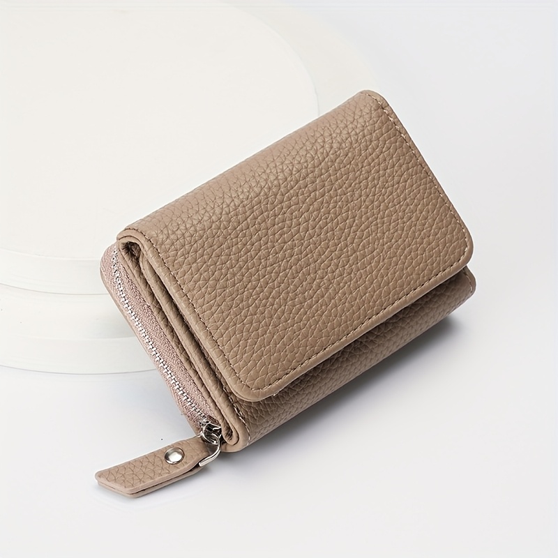 Image of Women's Short Wallet, Zippered Mini Multifunctional Coin Purse, Lychee Texture Soft