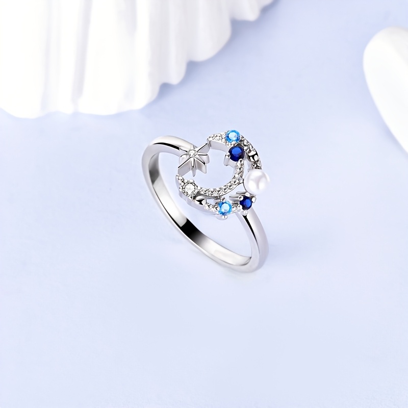Women's 925 Silver Star and Moon Open Ring, Gift
