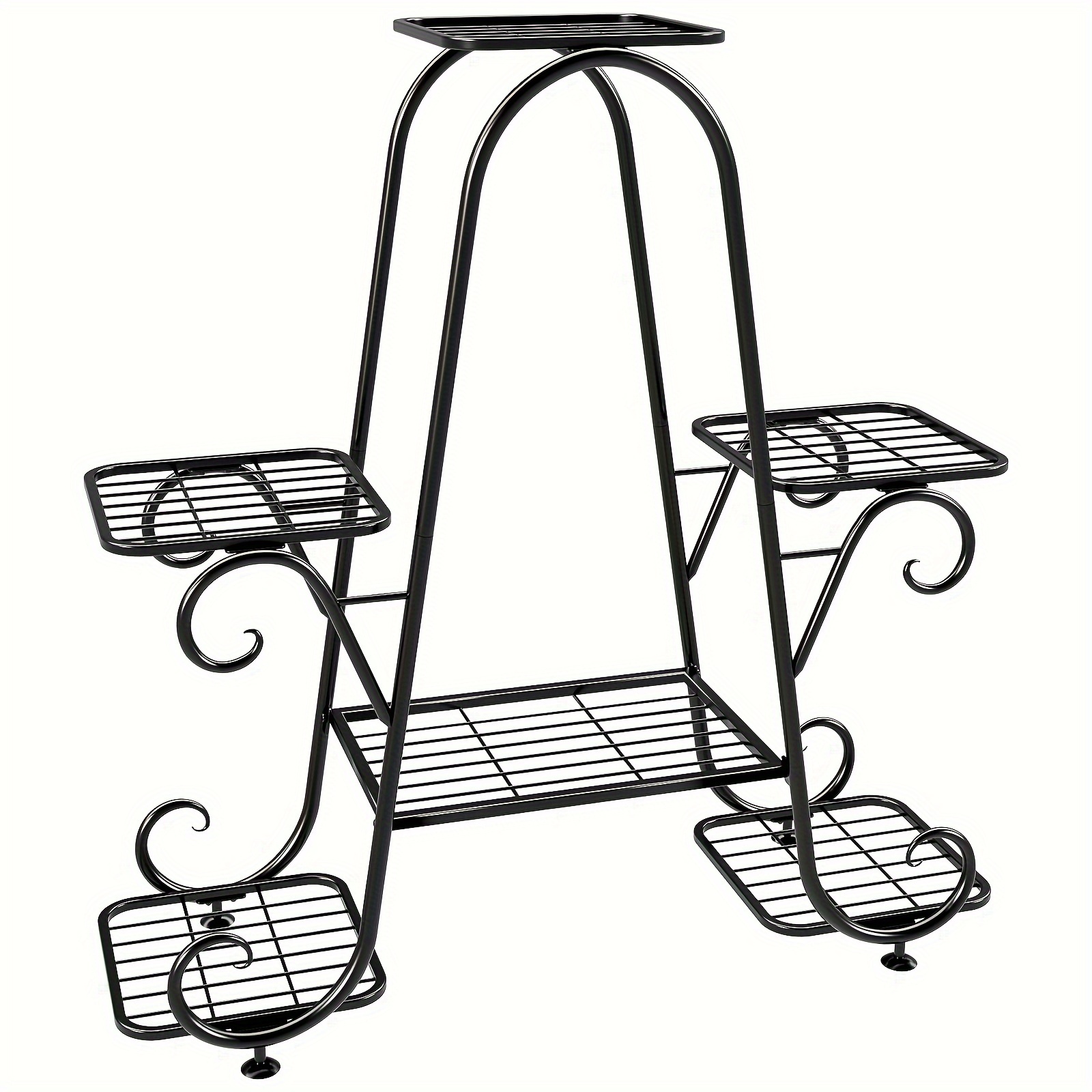 

6-tier Black Metal Plant Stand - Indoor/outdoor Heavy Duty Iron Shelf, Decorative Curved And Design, Ideal For Patio, Living Room, Or Corner Display, Artificial Plants For Home Decor