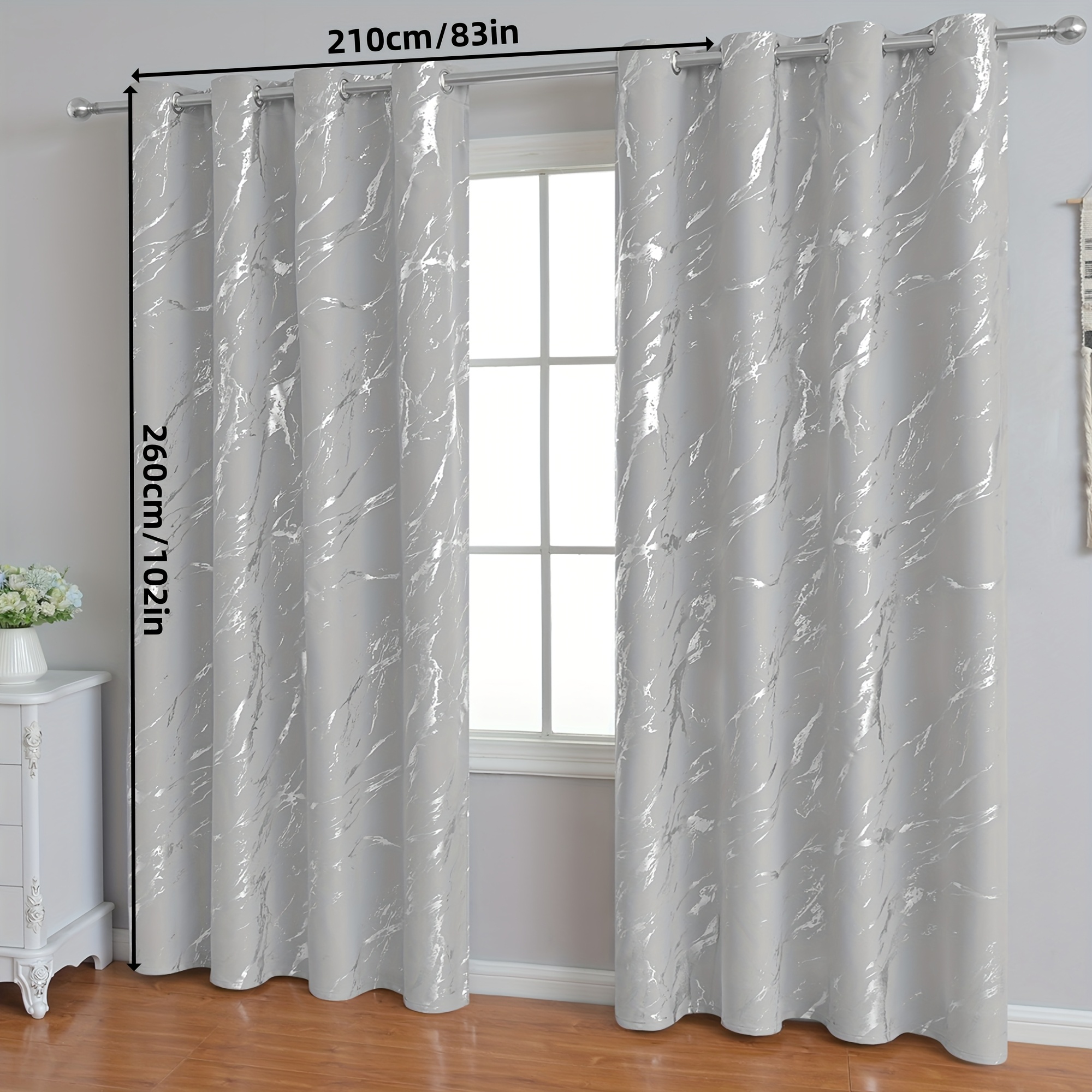 2pcs Fashion Marble Silver 80% Living Room Balcony Study Decoration Curtains