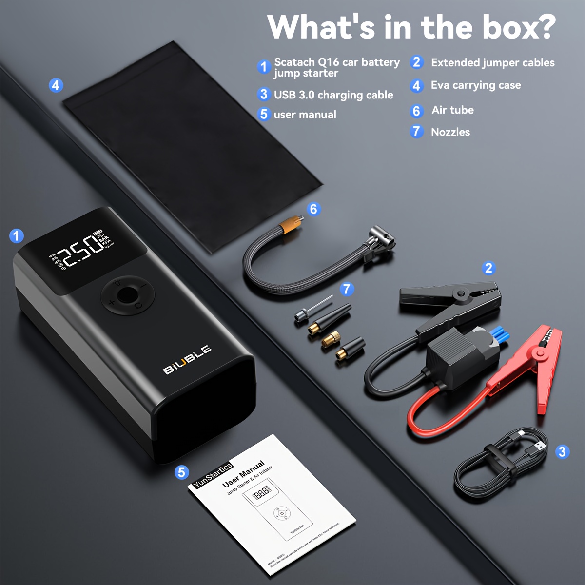 TEMU Versatile 8000a Portable Tire Inflator Starter Combo With (gas/ ) - Usb Powered, For Cars, Motorcycles, And Bicycles - Equipped With Led Light,