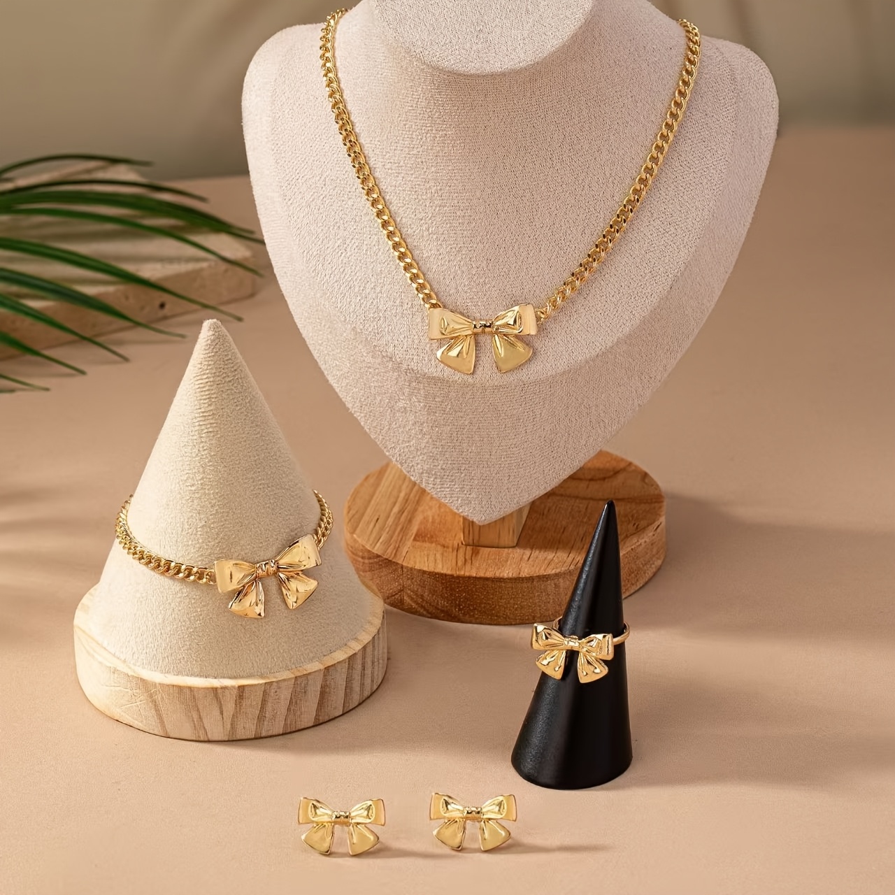 TEMU 5pcs Set: Fashionable Bow Bracelet, Necklace, Ring, And Earrings Set For Women, Elegant And Sophisticated With A Trendy Vibe