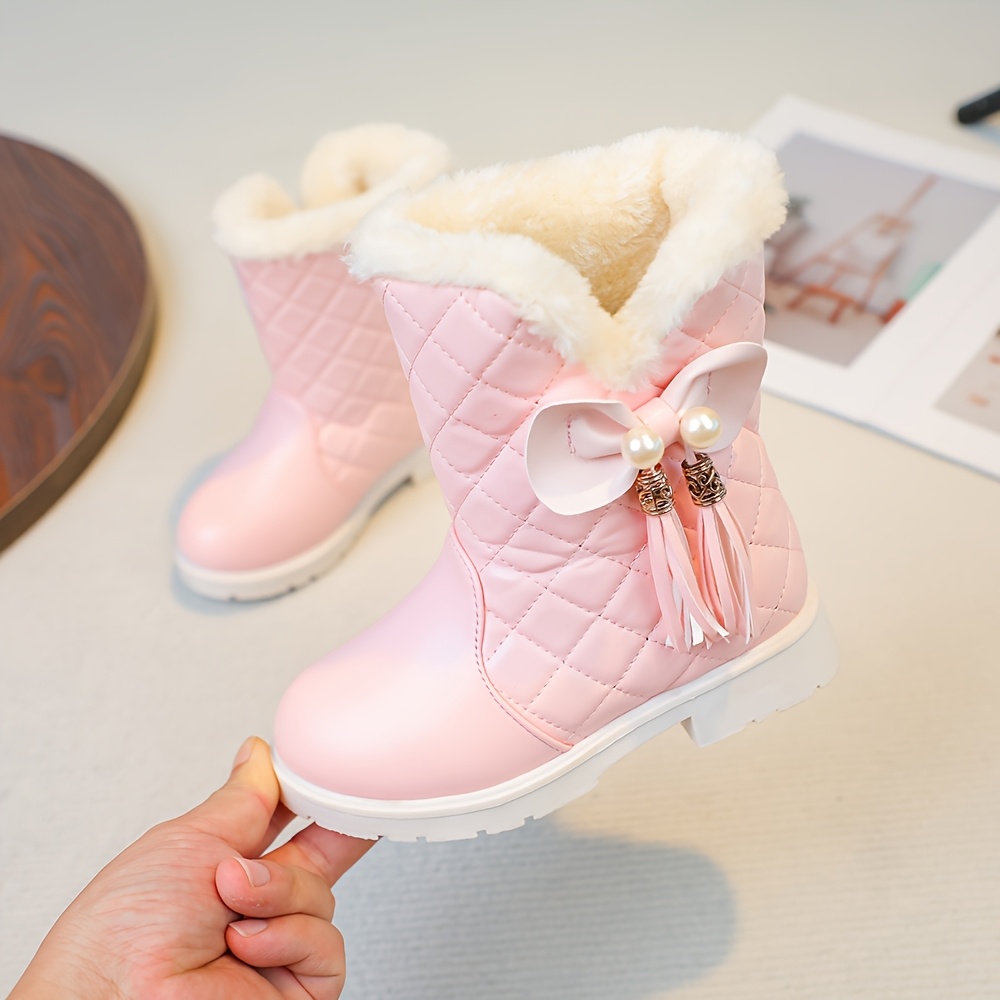 Een Paar Winter Sneeuwlaars voor Meisjes met Strik en Fleece Voering