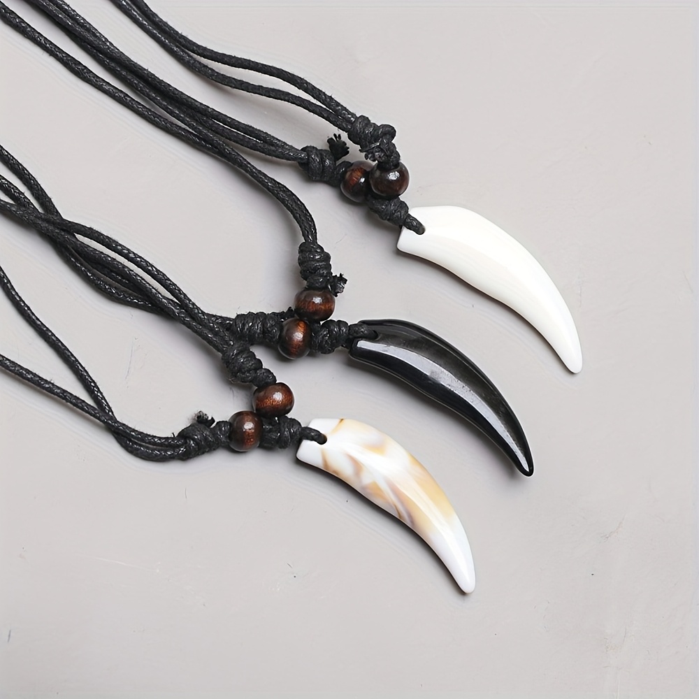 TEMU Collares colgantes de dientes acrílicos ajustables, estilo retro casual unisex, accesorios versátiles para vacaciones y viajes, joyería de ocio