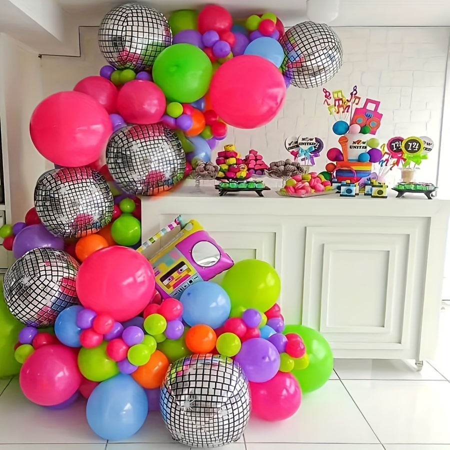 

119-piece Vintage 80s/90s Themed Balloon Chain Set, Featuring 4d Disco Balls - Perfect For Arches, Disco, And Party Decorations.