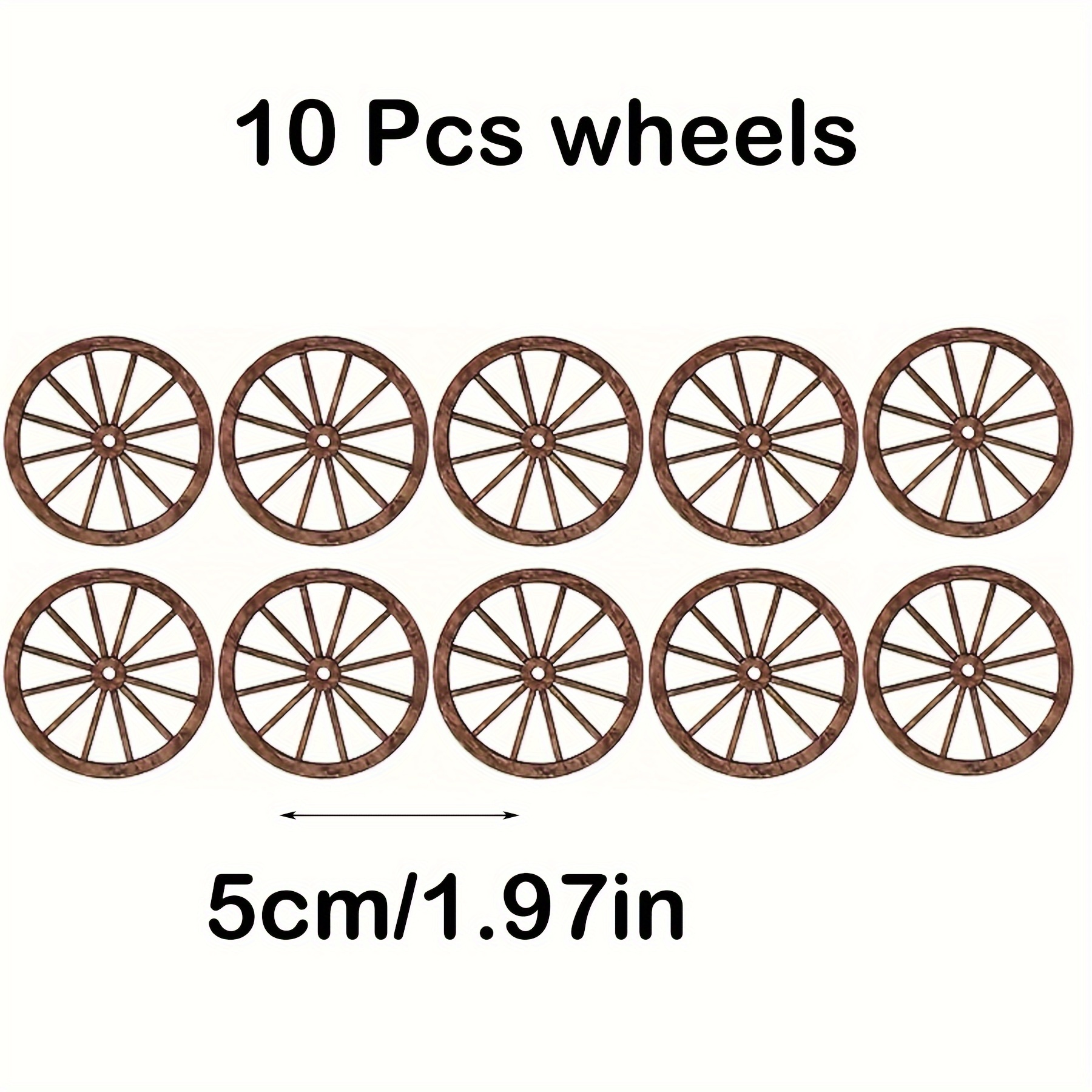 Image of 5/10pcs Mini Wagon Wheels For Western Theme Parties - Wooden Table Centerpieces, Horse Rodeo And Wedding Decorations Vintage Style Carriage Wheel Drop Finials For Home Decor, No Electricity Required