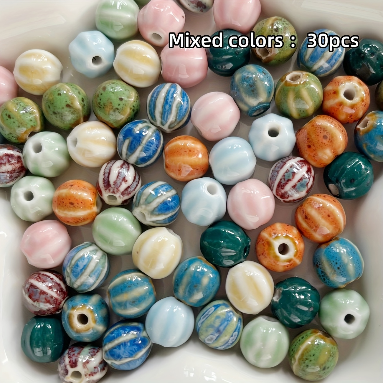 Image of 30pcs Colored Vintage Ceramic Beads For Jewelry Making - 10 , Irregular Shapes, Perfect For Necklaces, Bracelets, Earrings, And Craft Projects, Jingdezhen Ceramic