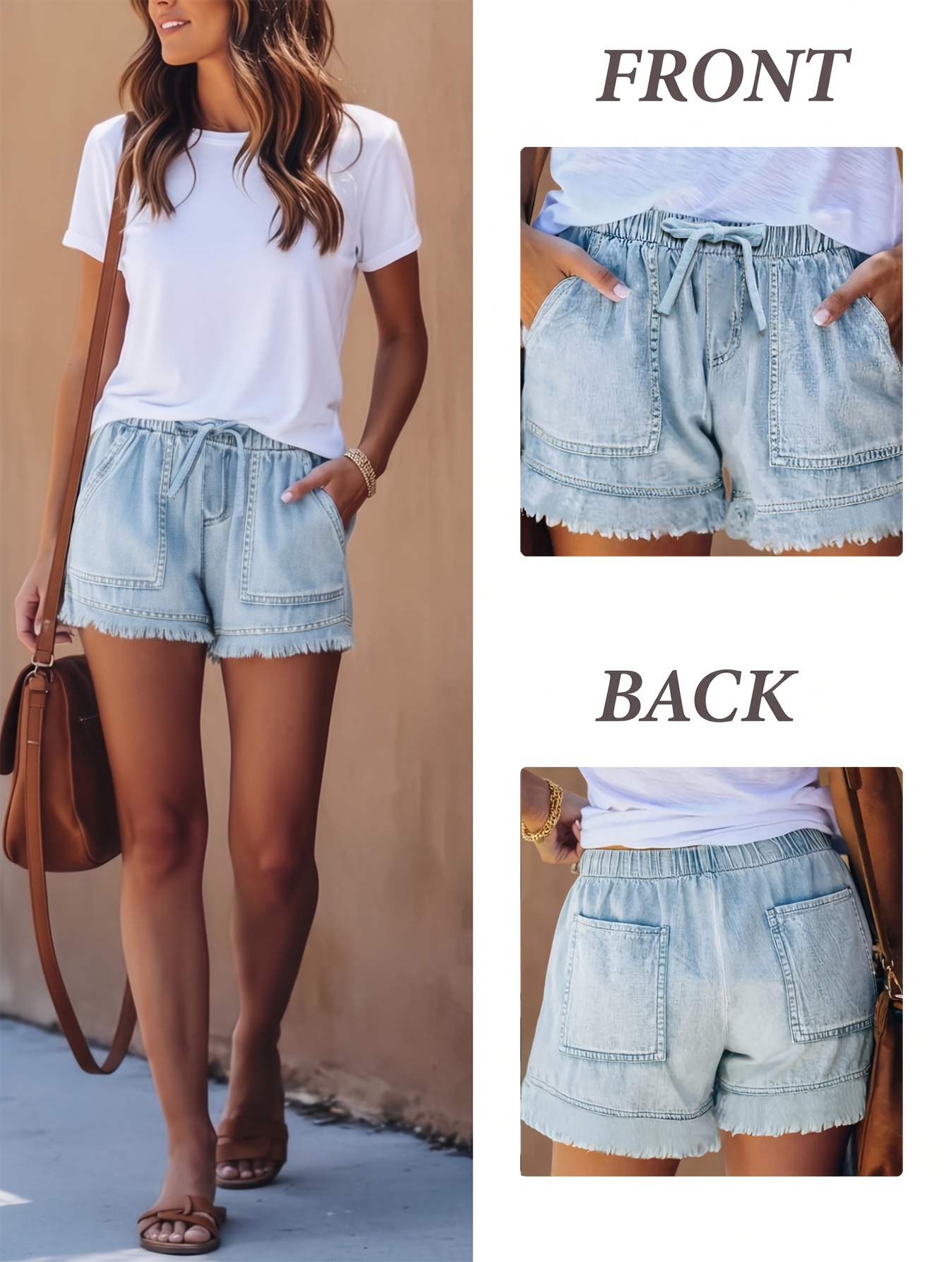 gleya 2026 womens denim shorts new style non stretch relaxed fit denim shorts with light blue drawstring waistband detail   hem   design large pockets heavy   casual summer denim shorts