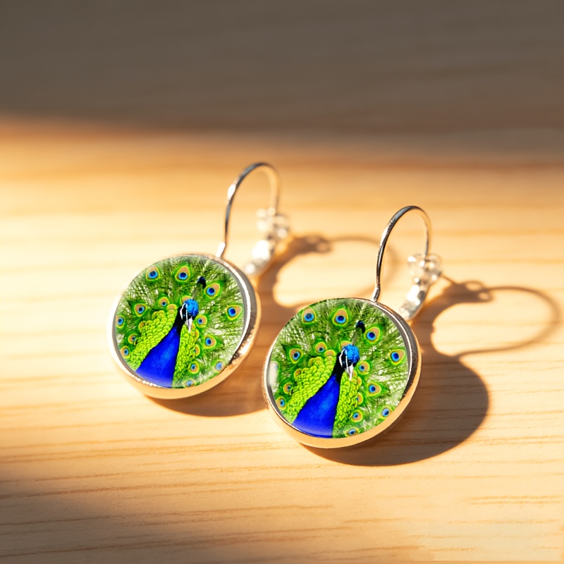 White French Ear Hook Earrings with Peacock Display, Elegant Gift