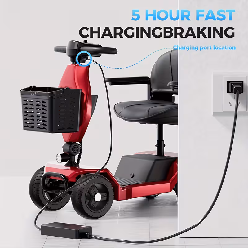 foldable four wheel electric bicycle scooter 250w motor 24v12a battery 15 5 miles of range 8 inch solid tires 300 pound load bearing detachable basket front lights 360 degree swivel seat portable when going out perfect gift Product details 2