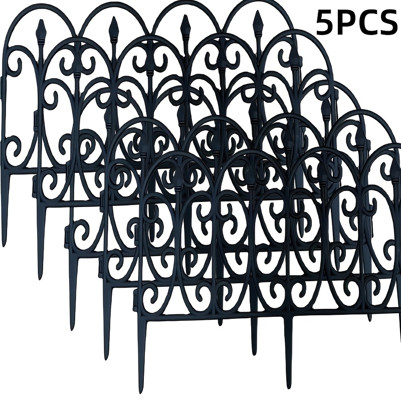 TEMU [3d] 5pcs Outdoor Pastoral Fence Pvc Gardening European-style Resin Fence Panels, Wrought Iron-look Garden Barrier, Wedding Decoration Fence,