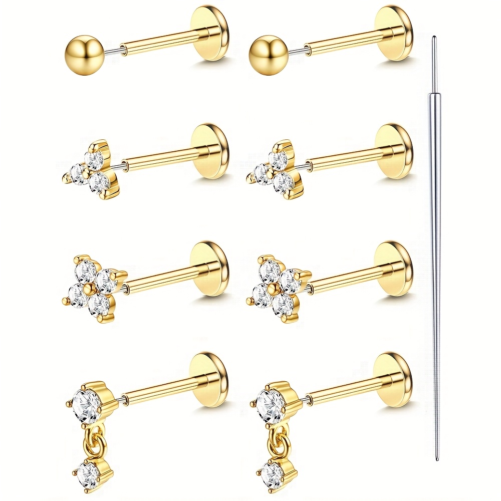 Image of 9pcs 20g Stud Set For Nose, Lip, Flat Back Ear, And Cartilage Piercings For Women