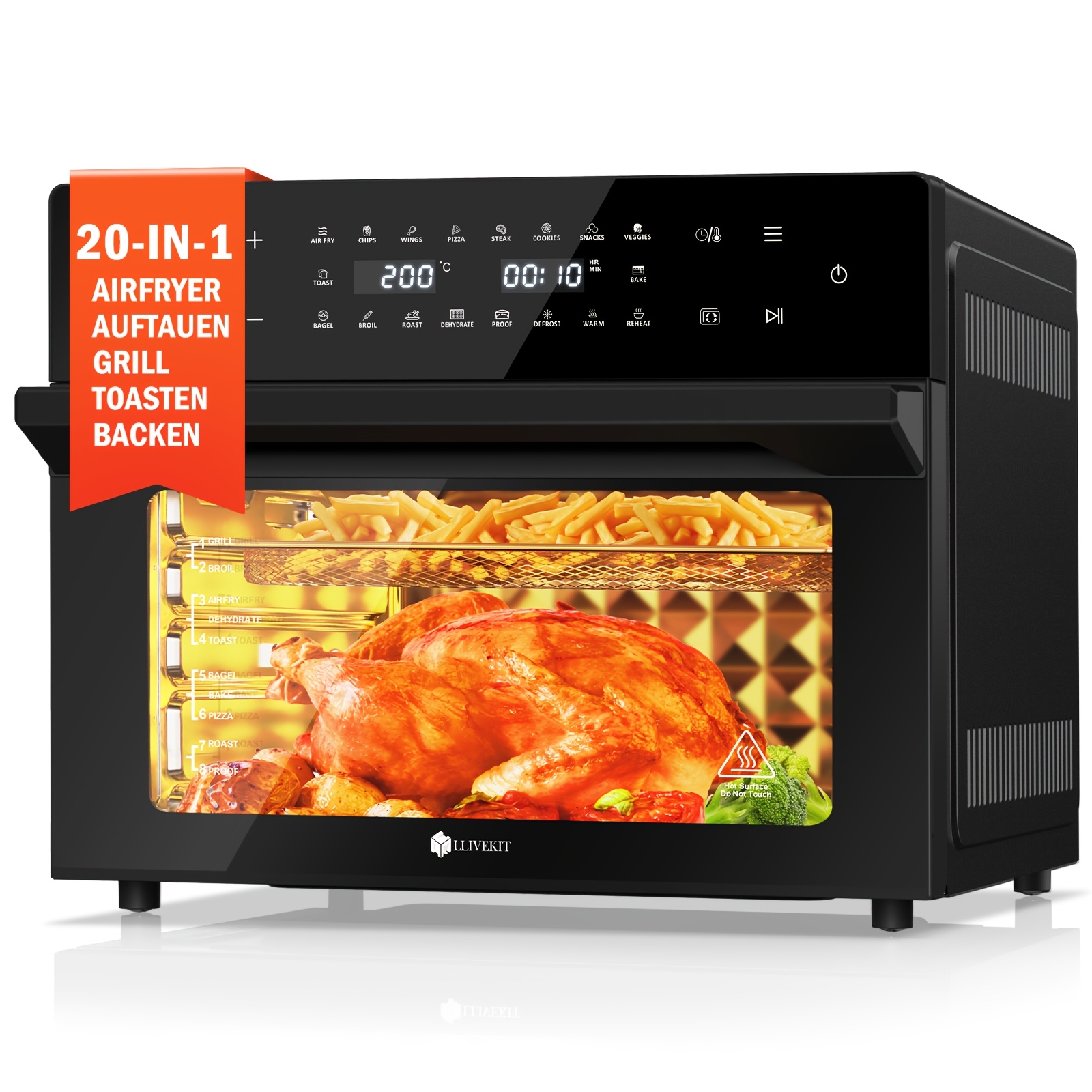 Image of 30l Multifunctional Air Fryer Oven, Integrated Baking Oil-free Cooker, Window Touch Control, Dual , 80-230°c, 9 Accessories & Recipe Book