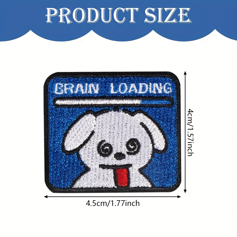 TEMU Patch Broderie 2D Plat Animaux Cartoon Drôle "BRAIN LOADINGW" Design Anglais - Appliques Décoratives à Repasser ou Coudre pour Vêtements,
