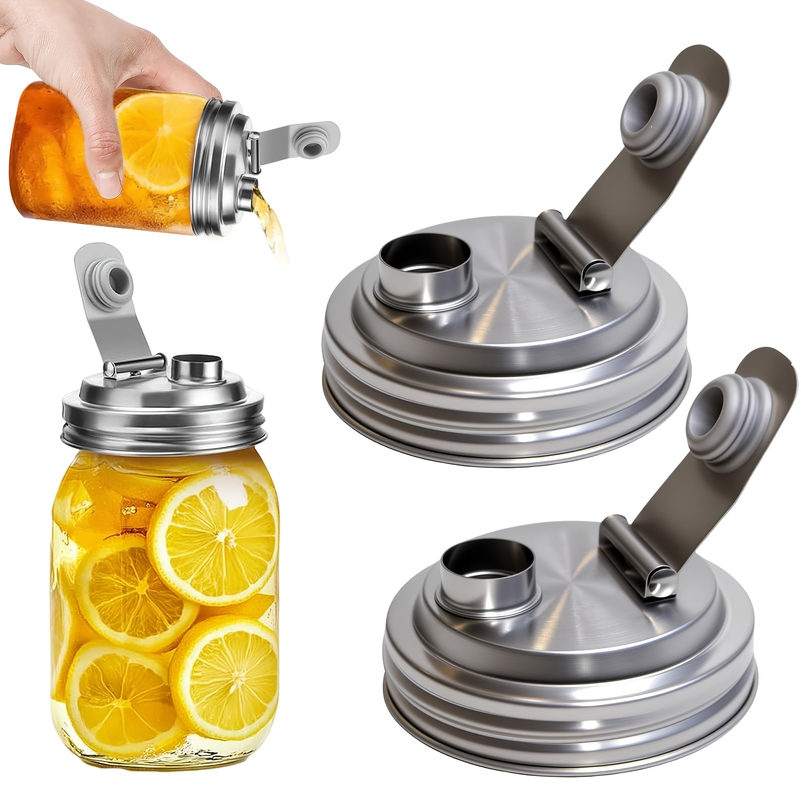 1 2pack wide mouth mason jar stainless steel pour spout lid reusable mason jar lids for 86mm ball wide mouth mason jars leak proof seal for drinking salad dressing food storing