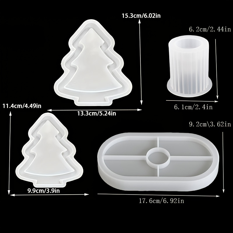 TEMU 4er-Set Silikonformen für Weihnachtsbäume, inklusive kleiner und großer Weihnachtsbaumdekorationen, gestreifte zylindrische Kerzenhalterformen,