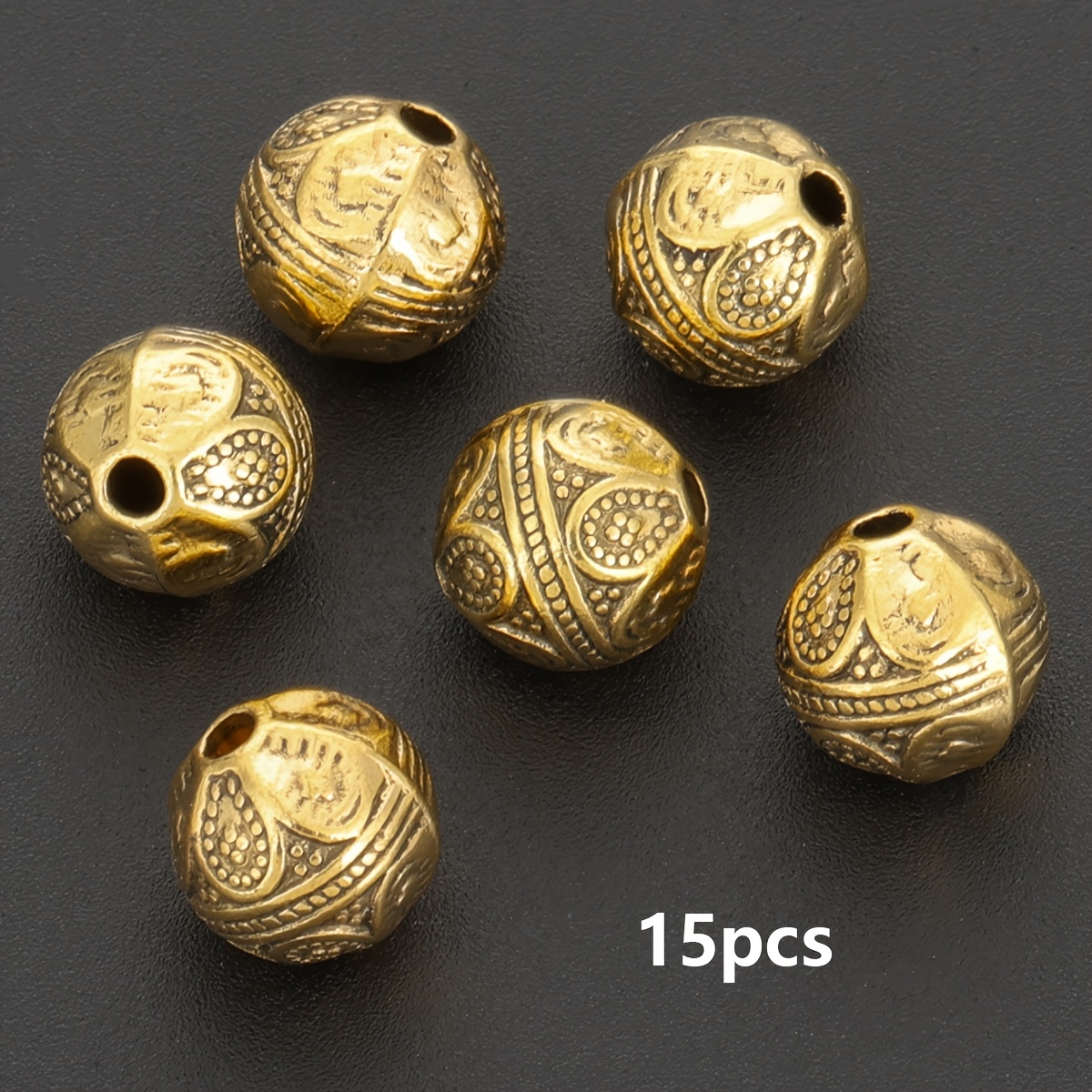 TEMU Perles d'espacement 15/30 pièces à motif de pétales à pois, perles sphériques avec texture tridimensionnelle et trou traversant, 8 mm, perles
