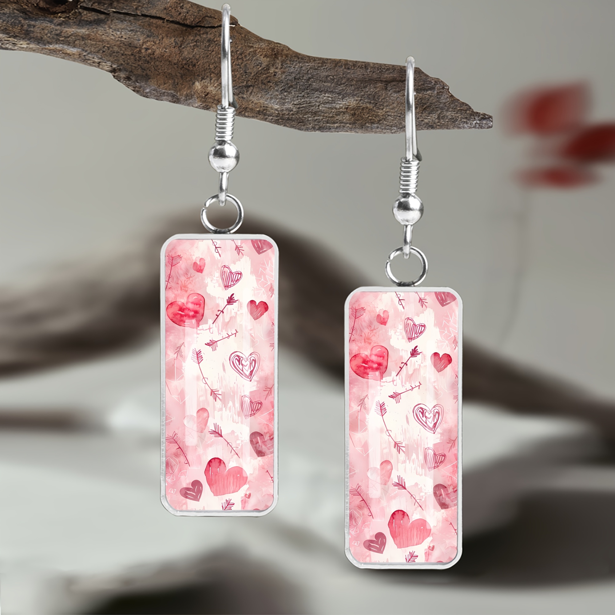 Women's Sweet Elegant Pink Heart Drop Earrings