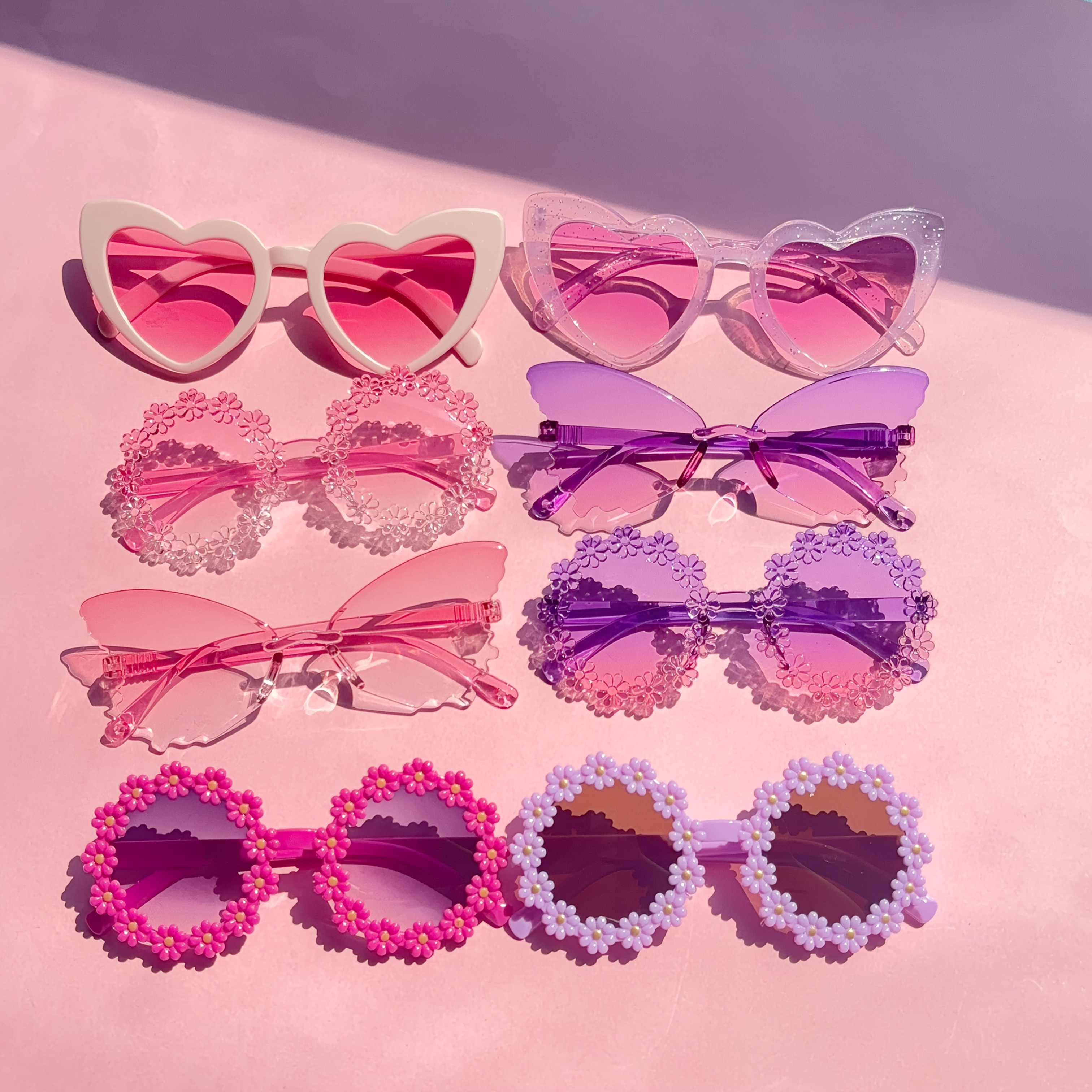 set of 4 glasses in pink and   featuring heart and flower designs   everyday use and celebrations as well as gifts for halloween and christmas without battery