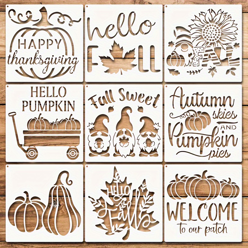 

9 Pack Thanksgiving Pumpkin Stencils 7.87" - Reusable Autumn, Maple Leaf, , Sweet Painting Templates For Wood, Walls, Fabric, Home Decor Diy Craft Spraying Templates