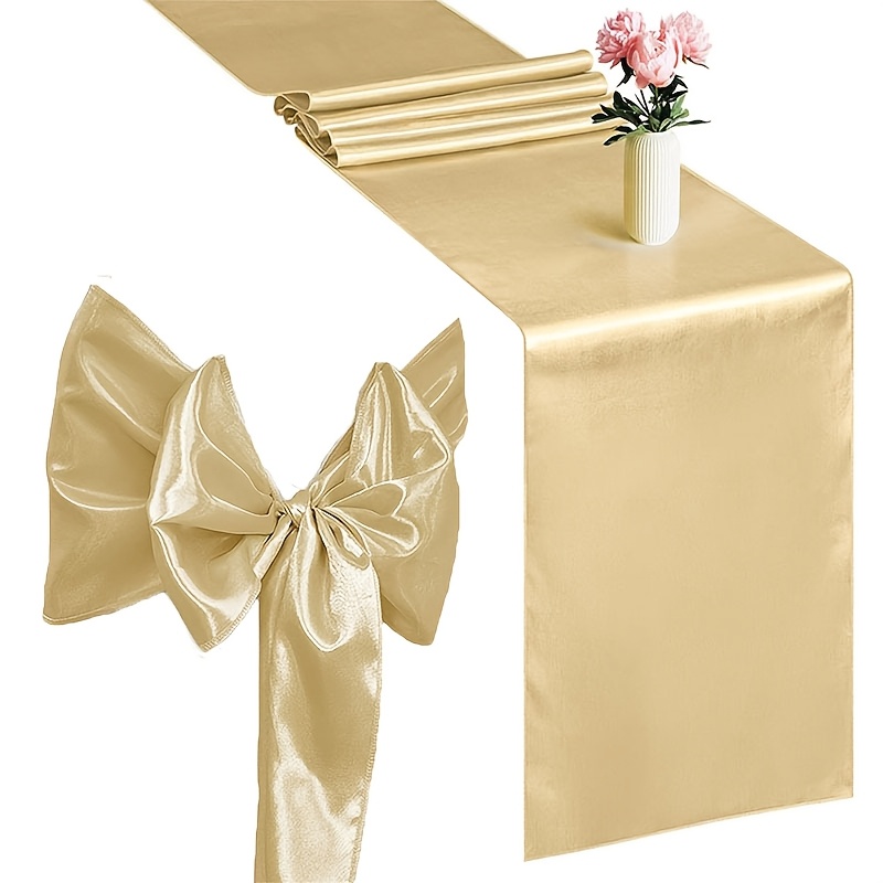 TEMU 1pc Satin Table Runner With Bow - 12x108 Inch Luxury Polyester Rectangular Tablecloth For Weddings, Christmas, Thanksgiving, Banquets & Formal