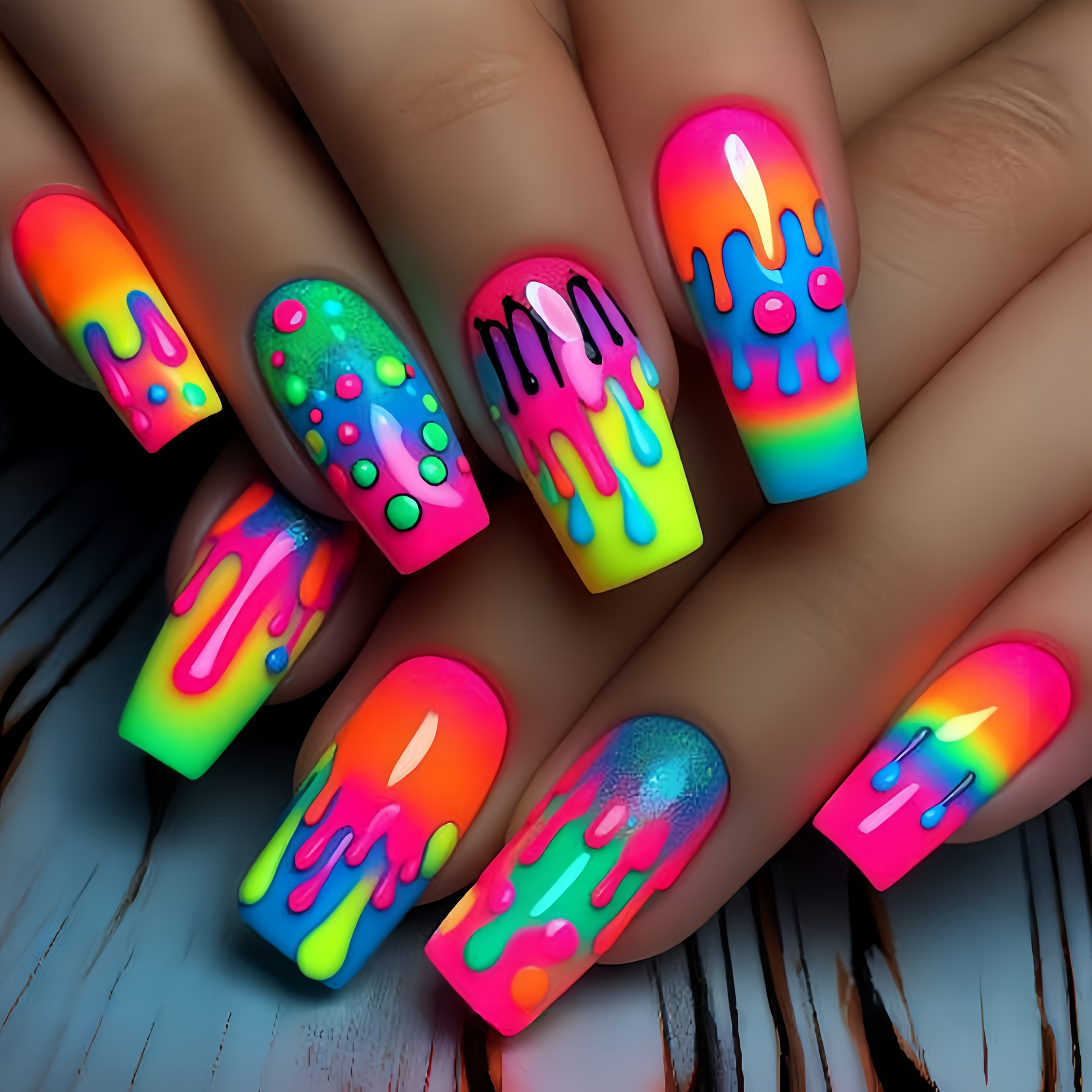 New Hot-selling Rainbow Press-on Nails For The Cross-border Carnival, Featuring 24 Removable Pieces For Festive Nail Art
