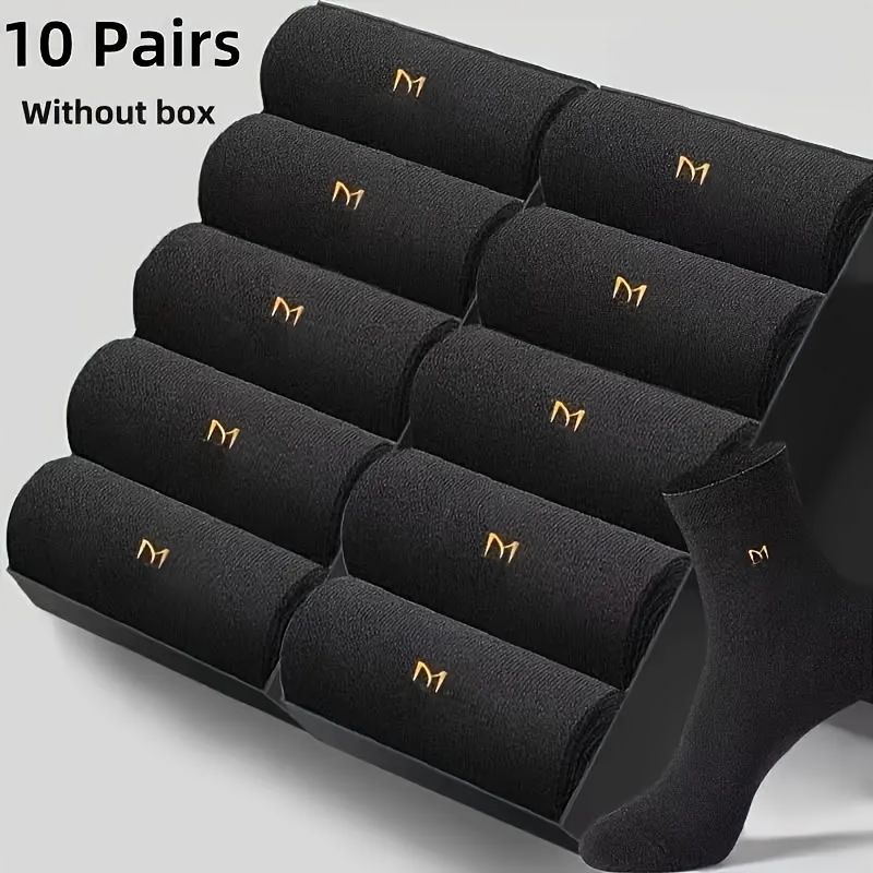 TEMU Men's Mid-tube Socks 10 Pairs, Breathable And Comfortable, Solid Color, Knitted Fabric, Hand Washing/dry Cleaning, Casual Sports Socks, Suitable