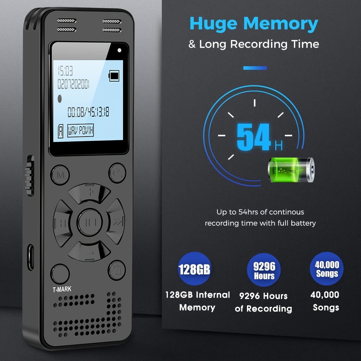 128gb   for lectures meetings 9296 hours voice activated recording device audio recorder with   password protection usb charging 3 5mm headphone jack portable audio recorder meeting recording     audio 0