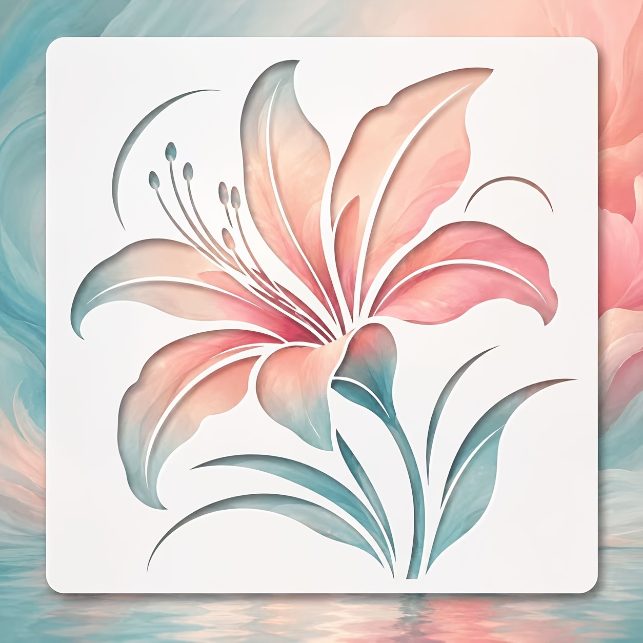 TEMU 1pc Large Reusable Botanical Lily Flower Stencil - Plastic Diy Template Suitable For Wall Art, Canvas, Fabric Painting, Frame Decoration With