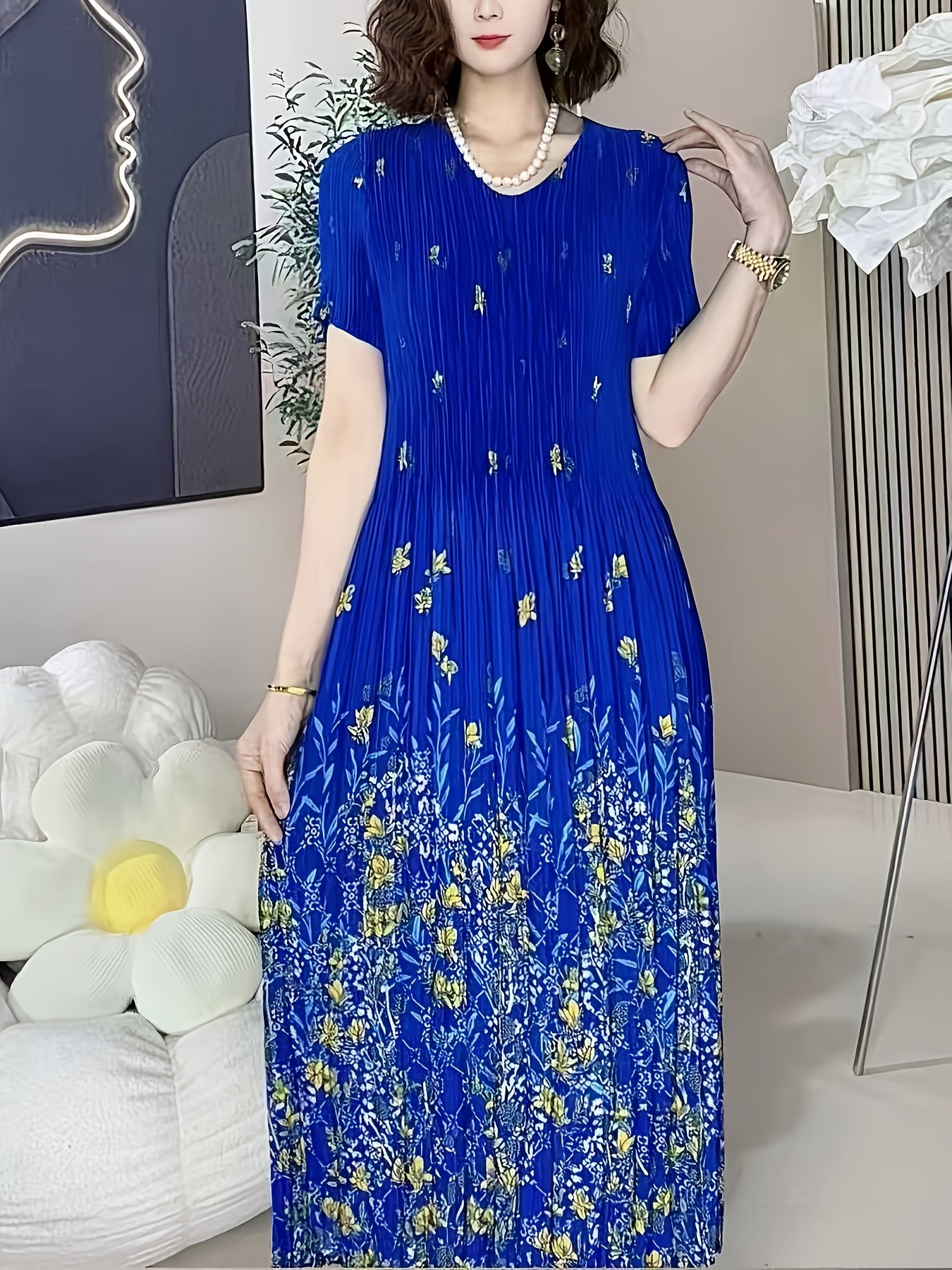 plus size - elegant midi dress for plus-size of dot chiffon with short  sleeves and a flowy babydoll style | Free Shipping On Items Shipped From  Temu | Temu