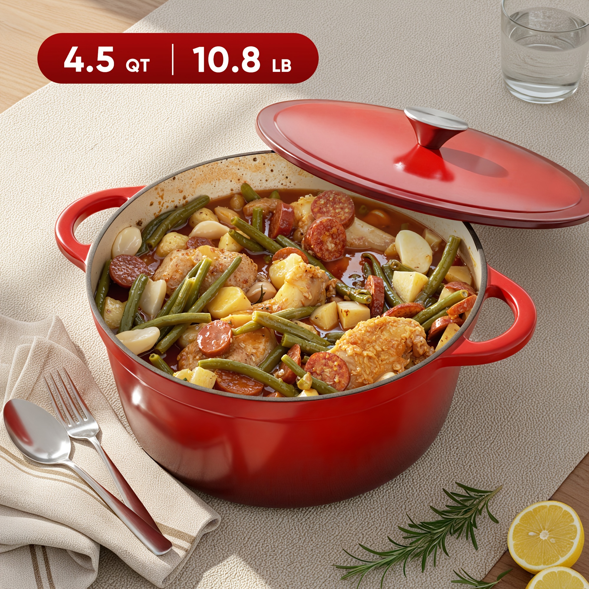 TEMU Ensemble de casseroles néerlandaises 4.5/6QT avec couvercle - Casserole néerlandaise en fonte avec deux poignées pour une cuisson polyvalente du