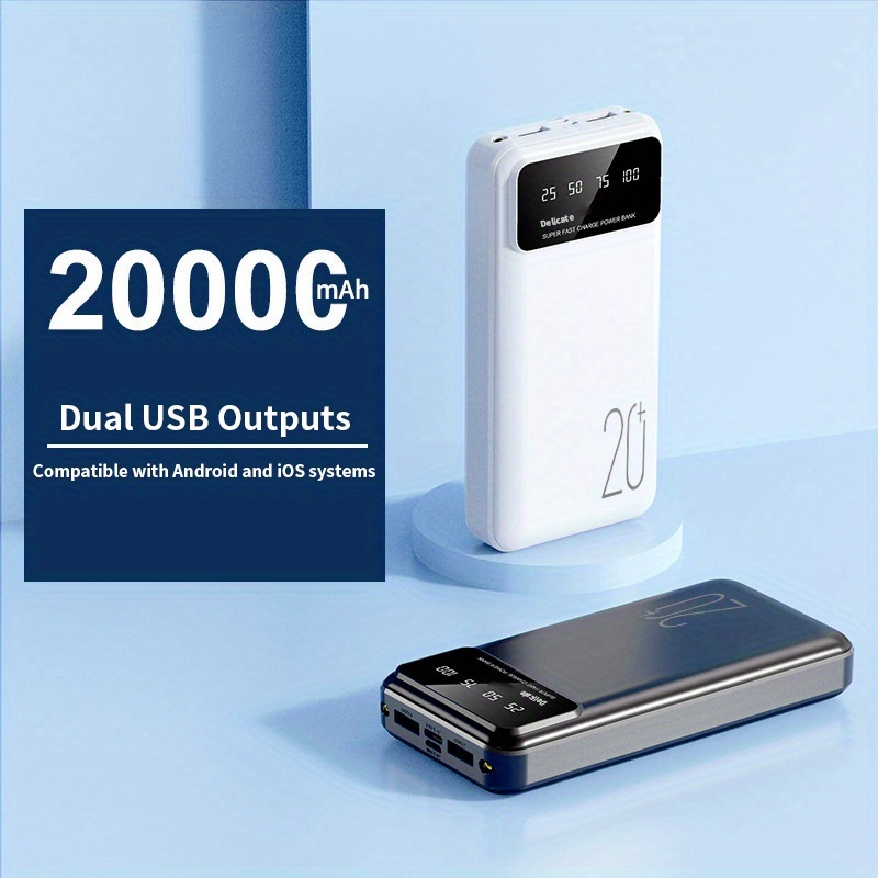 Batterie Externe Portable Rechargeable avec Lumière, Entrée Type-C 10W, Double Sortie USB-A 10W, Options de Capacité 10000mAh/20000mAh, Compatible avec iOS et Android, Adaptée aux Téléphones, Casques, Tablettes et Autres Appareils Électroniques