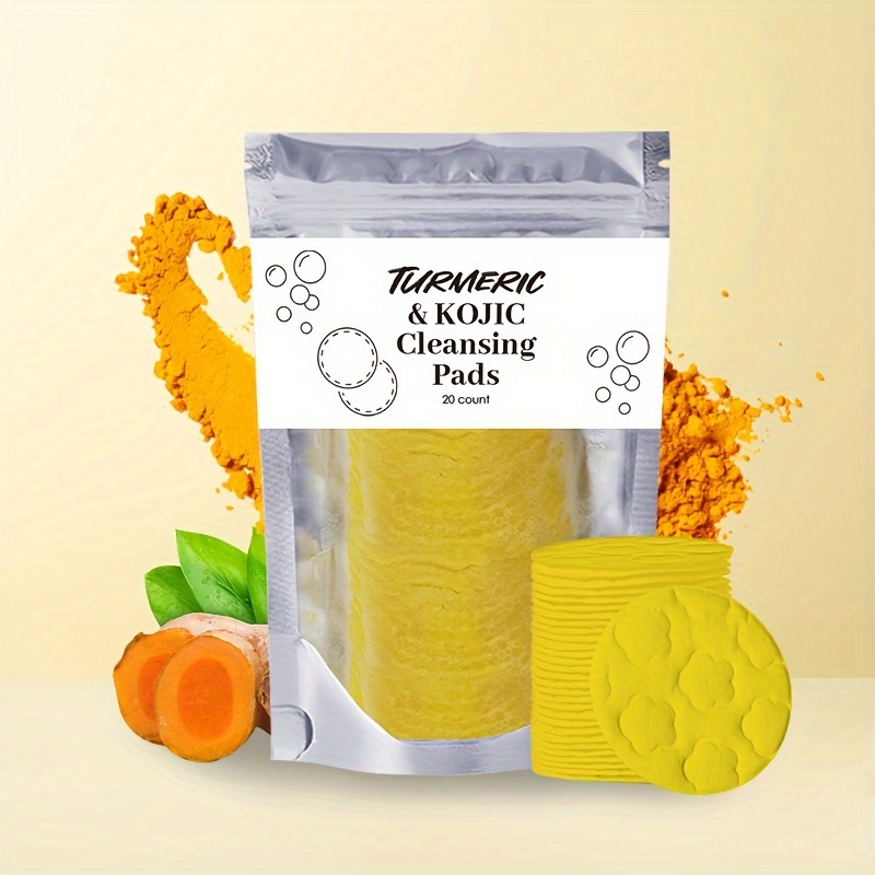 

Turmeric & Kojic Acid Exfoliating Cleansing Pads, 20 Count - Paraben-free Face Cleanser With Glycerol For All Skin Types, Ginger Scented, Hydrating & Skin Care Flakes