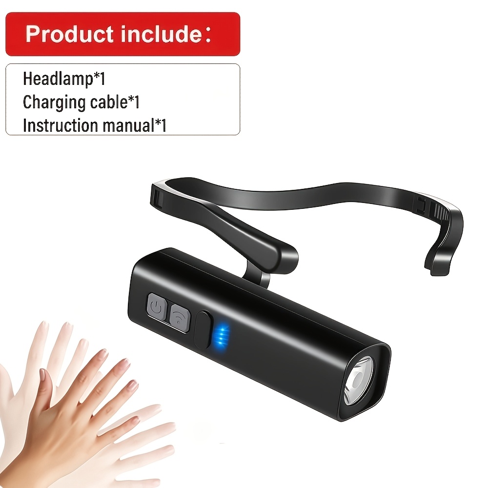 TEMU 1pc Ear-hook , Gesture-activated Usb-rechargeable Headlamp, And Detachable Headband Flashlight Ideal For Camping, Running, And Fishing