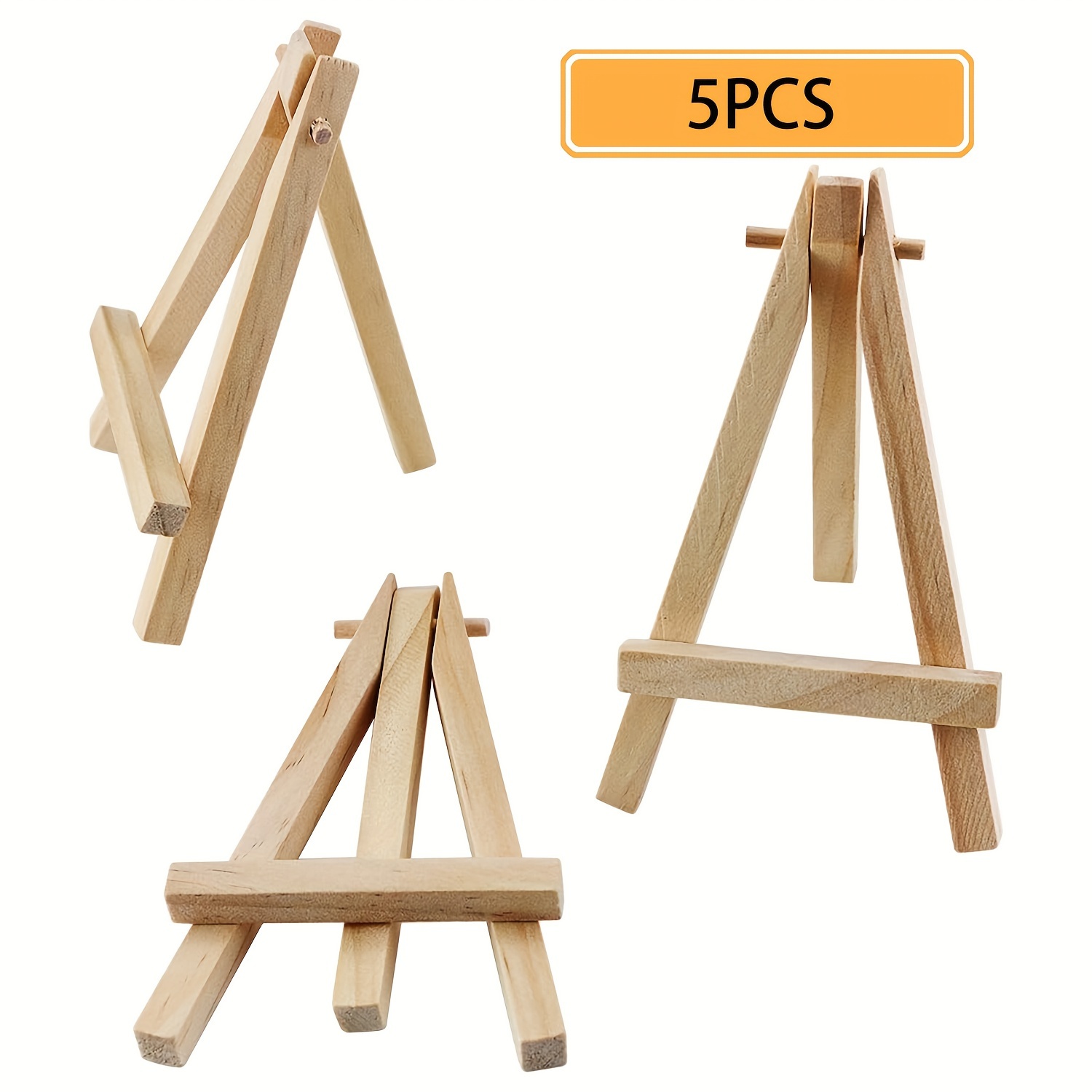 Image of 5 Pack 5 Inch Mini Wooden Display Easels, Natural Wood Display Stands For Displaying Small Canvases, Business Cards, Photos, Diy Crafts, Home Decor