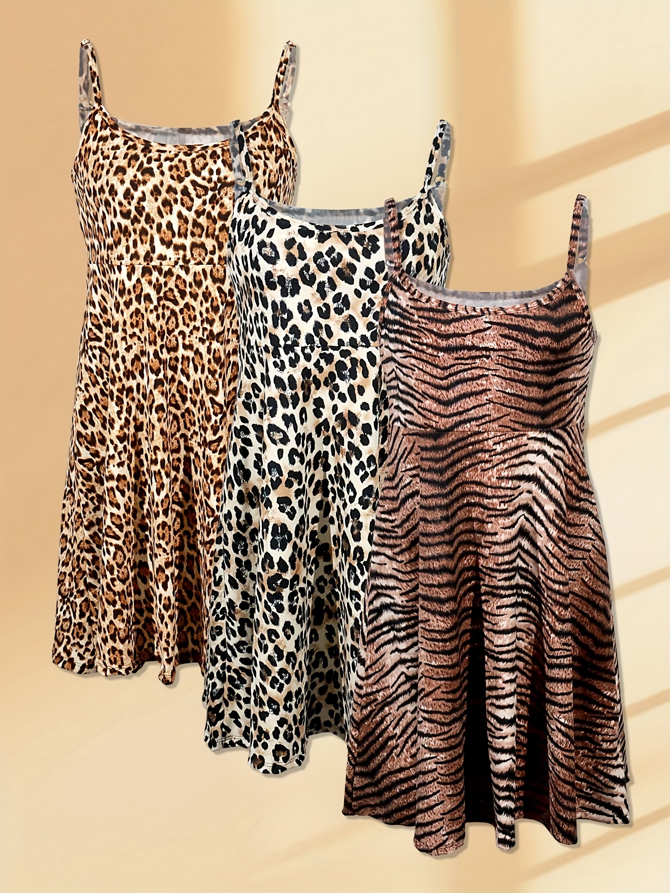 3pcs womens elegant leopard print spaghetti strap maxi dresses lightweight breathable sleeveless long dresses for casual formal occasions hand wash only dresses for special occasions maxi stylish   flowy fabric