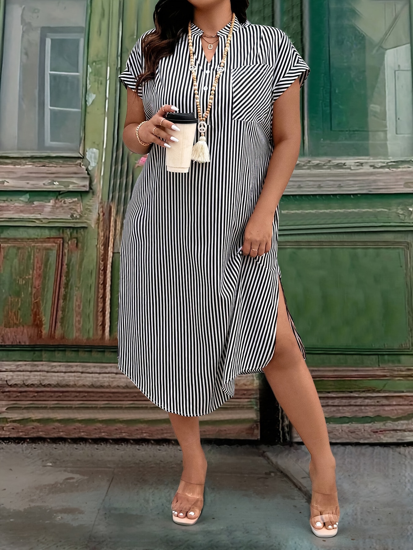 plus size striped dress black and white Carlyle Striped Maxi L