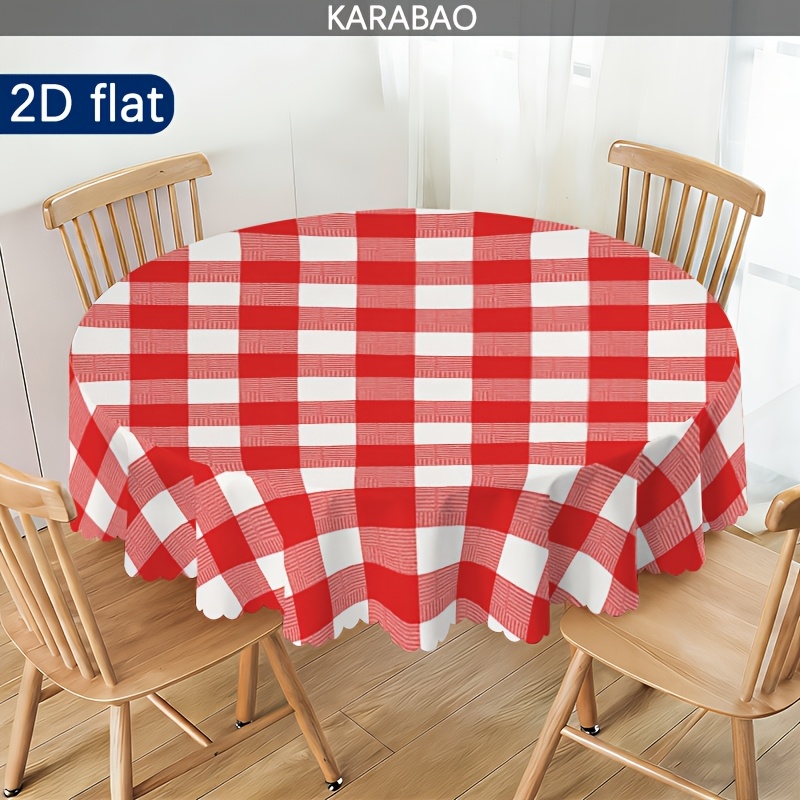 TEMU 1pc Red Round Tablecloth, Classic Checkered Design, Vintage Bohemian Floral Tablecloth, Farmhouse Style, Indoor/outdoor, Home Dining Patio Decor