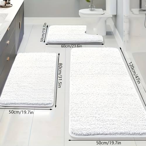 3pcs solid color absorbent soft plush bath mat bathroom rug comfortable carpet home decor accessory room decoration laundry room mat outdoor entryway rug
