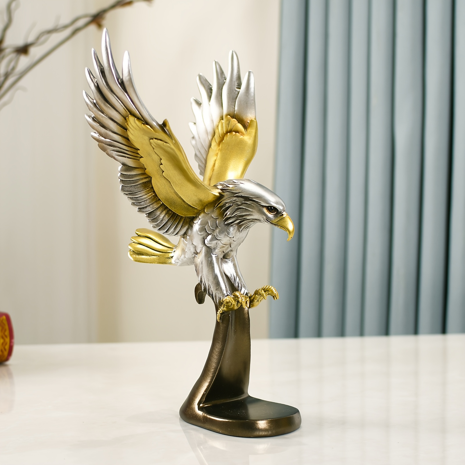 Golden Eagle Statue - Modern Resin Decorative Art Piece for Living Room, Office, or Bookshelf - Elegant Animal-Themed Home Decor Gift, Office Decor | Elegant Home Accessory | Textured Surface, Statues for Home Decor