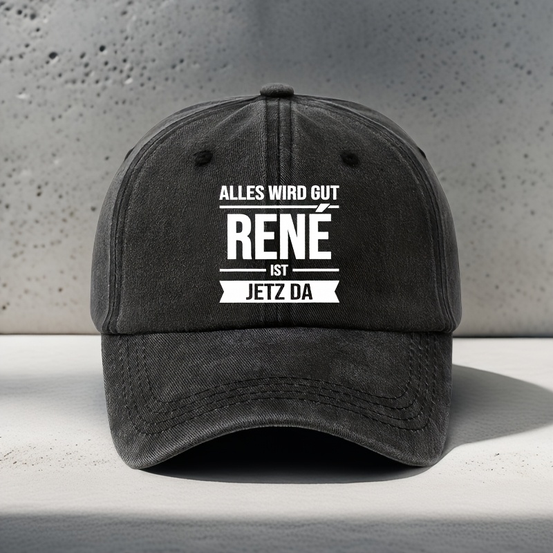 Image of Vintage Men's Baseball Cap With Rene Fashion Letter Print, Adjustable Size, Versatile For Outdoor Cycling, Fishing, And Daily Wear