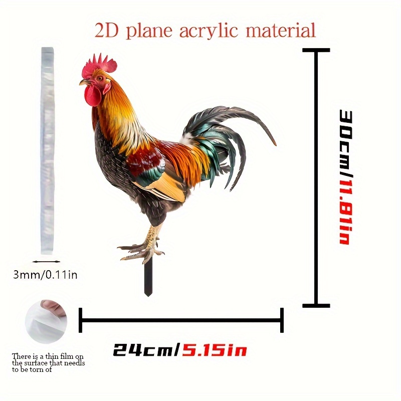 

Piquet de Jardin en Acrylique en de Coq - Décoration Extérieure Thème Animal Vibrant pour Jardin, Pelouse, Patio & Ferme