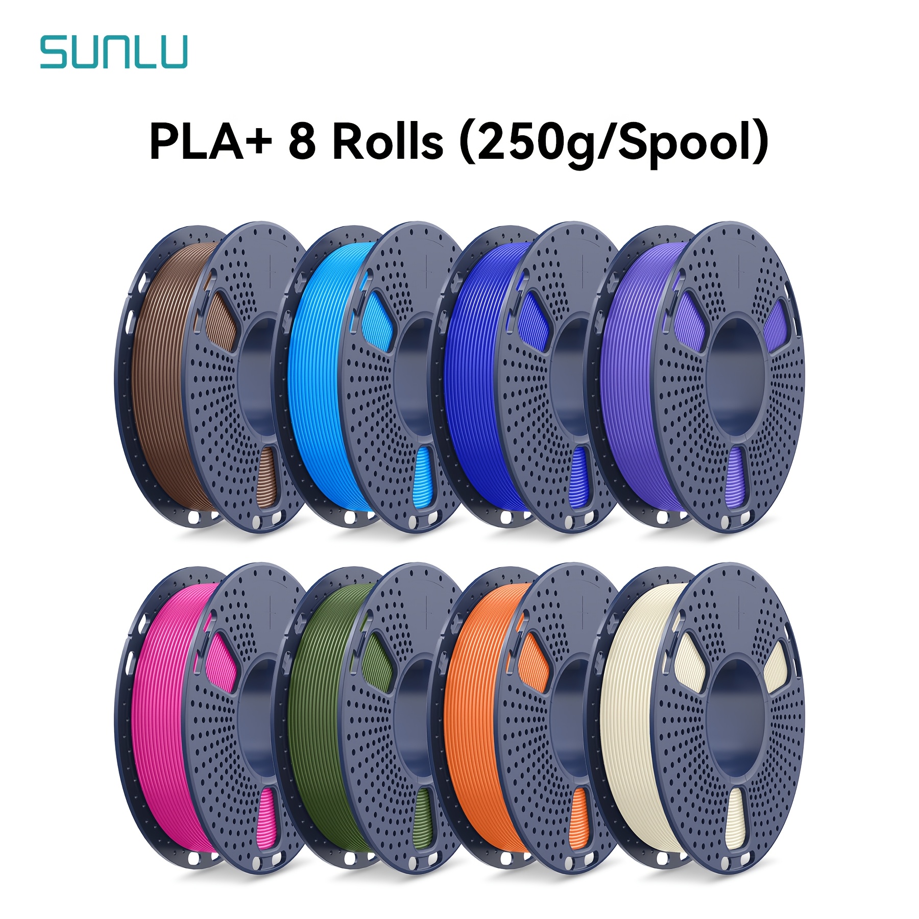 Image of Sunlu 2kg Pla+ 3d Printer Filament, Multi Color Bundle, 0.25kg X , 1.75mm, Stronger Than Pla, High Toughness (, , , Lavender Purple, Magenta, Olive Green, , Bone White)