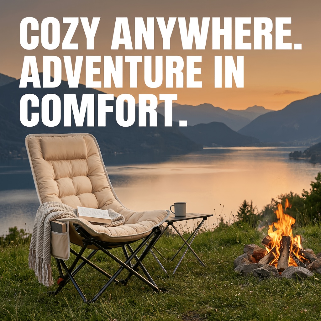 Thick Padded Folding Lounge Chair Outdoor Leisure Chair Patio Deck Chair Comfortable High Back Portable Folding Chair Nap Recliner Lazy Sofa Chair with Side Pocket Adjustable Angle Heavy Duty Durable   Balcony Chair
